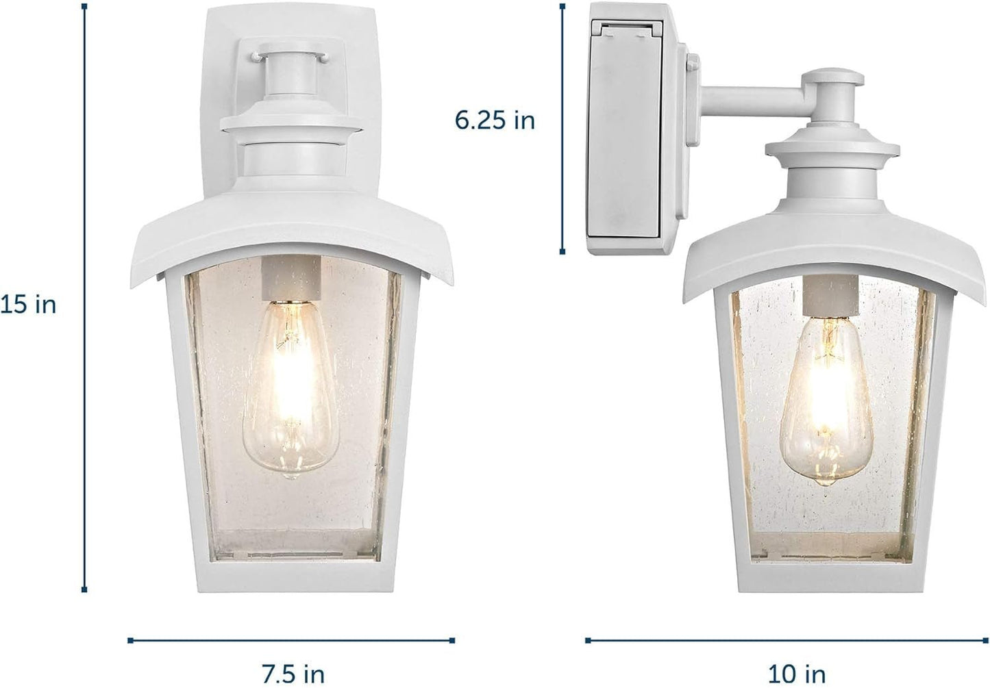 31856 Spence 1 - Light Outdoor Wall Lantern with Seeded Glass and Built - In GFCI Outlet, White - Rtigos