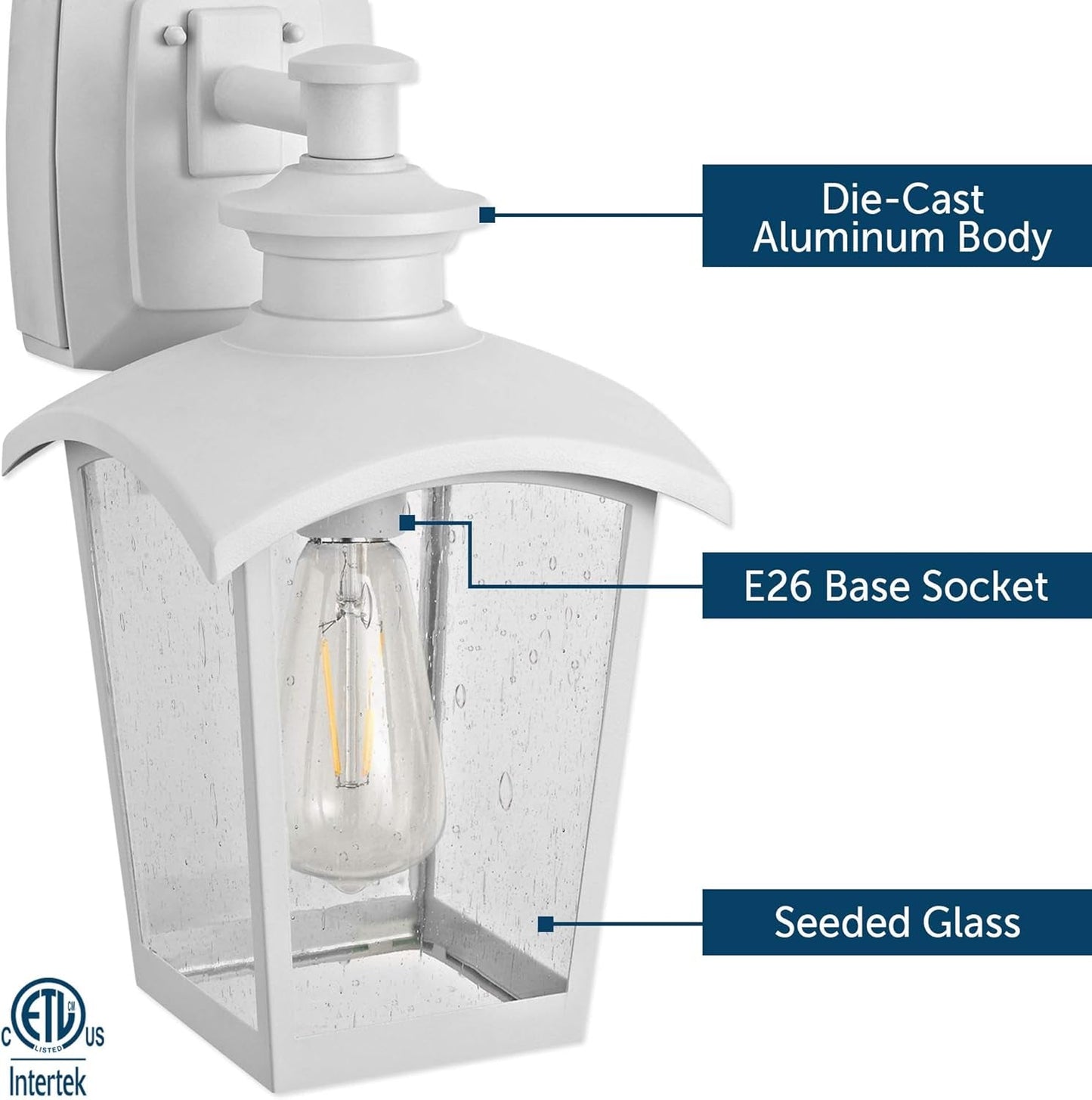 31856 Spence 1 - Light Outdoor Wall Lantern with Seeded Glass and Built - In GFCI Outlet, White - Rtigos