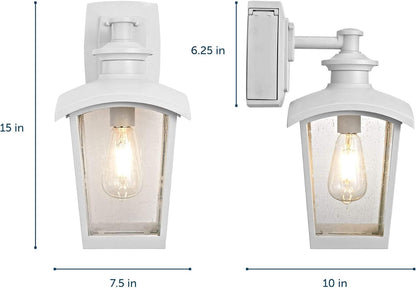 31856 Spence 1 - Light Outdoor Wall Lantern with Seeded Glass and Built - In GFCI Outlet, White - Rtigos