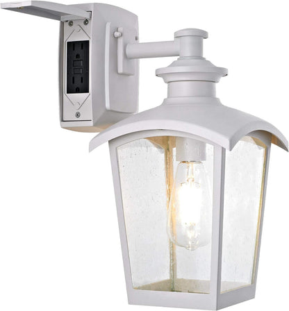 31856 Spence 1 - Light Outdoor Wall Lantern with Seeded Glass and Built - In GFCI Outlet, White - Rtigos