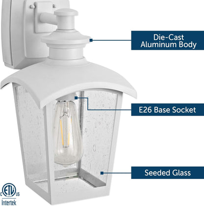 31856 Spence 1-Light Outdoor Wall Lantern with Seeded Glass and Built-In GFCI Outlet, White