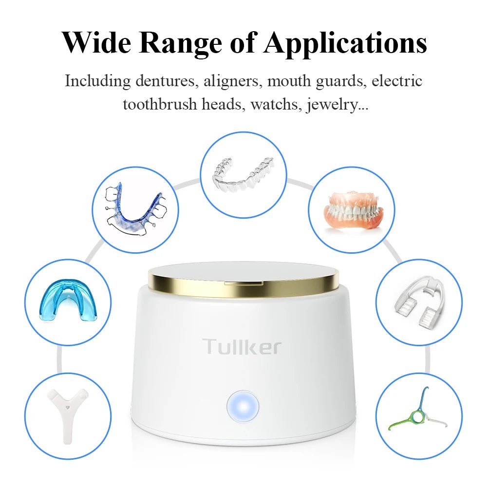 Tullker Household Ultrasonic Retainer Cleaner for Denture Jewelry Braces Cleaning with UV Light - Rtigos